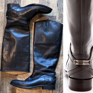 Frye Lindsay Plate Tall Riding Boots Black Leather
